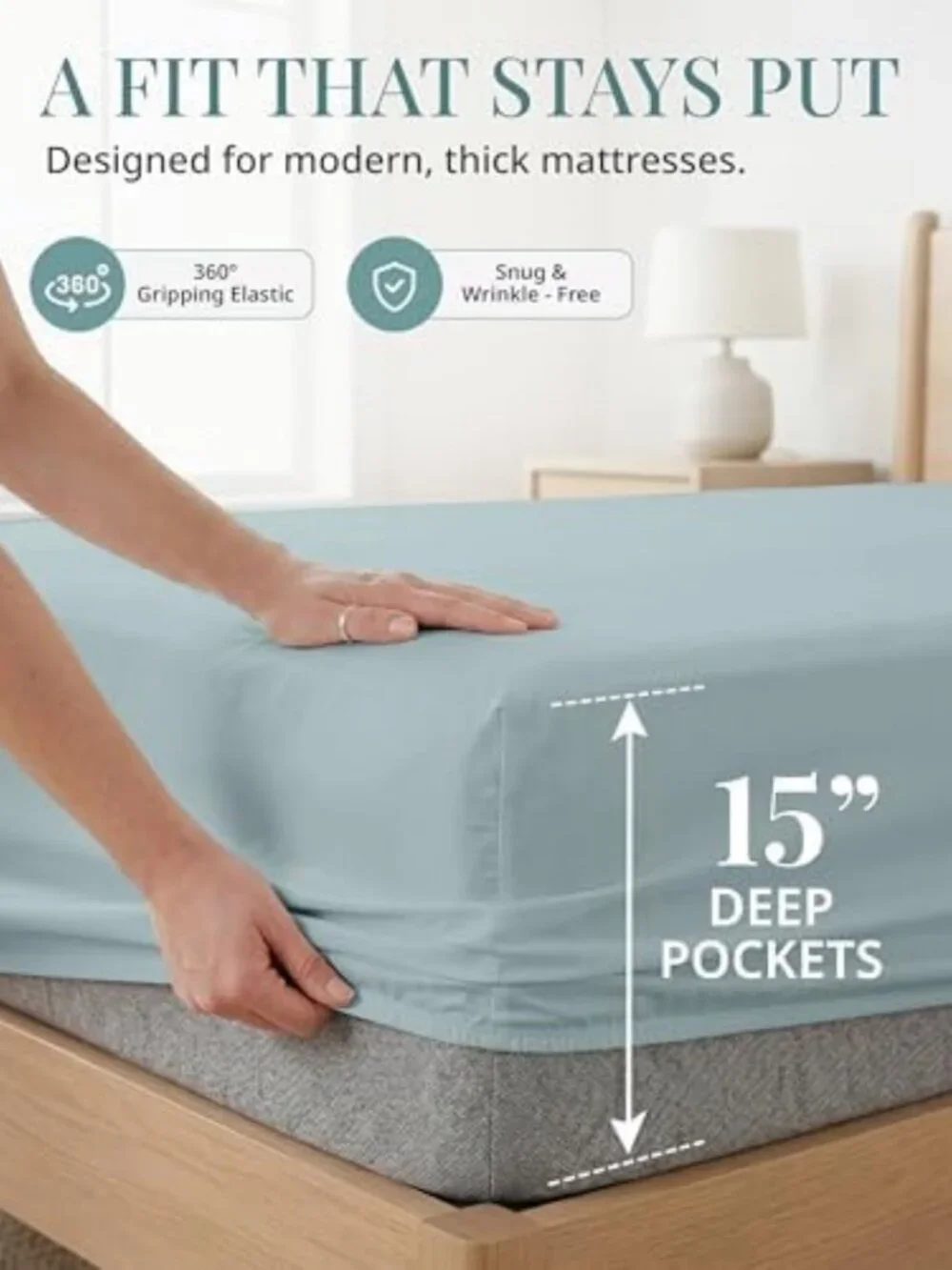 Silky Smooth 450TC Full Cotton Sheets Set - Soft Sateen Weave, French Blue